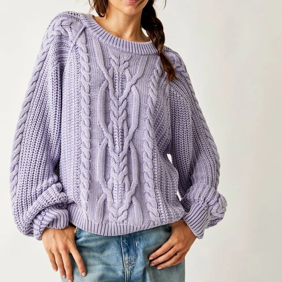 Free People Frankie Cable Knit Sweater In Heavenly Lavender XS - Picture 1 of 7